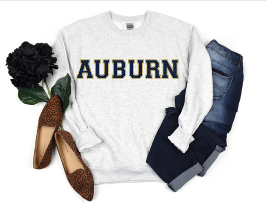 Auburn Navy Faux Chenille Patch Sweatshirt